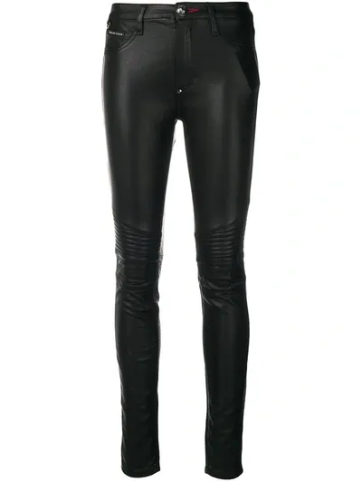 Philipp Plein Faux Leather Skinny Trousers In Black