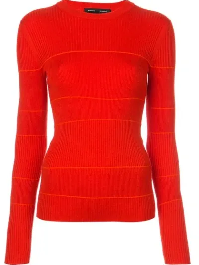 Proenza Schouler Crewneck Long-sleeve Striped Cashmere Fine-knit Sweater In Red