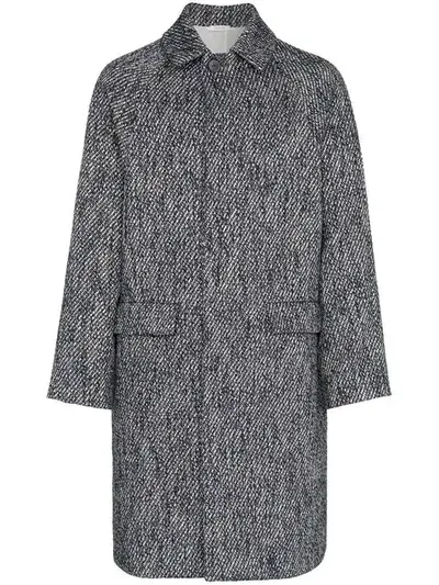 Jil Sander Single Breasted Herringbone Virgin Wool Blend Coat In Blue