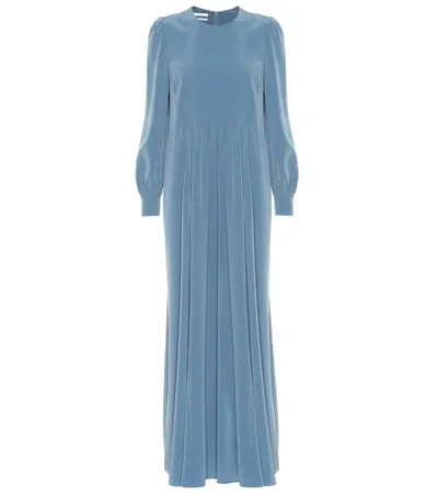 Co Gathered Crepe De Chine Maxi Dress In Light Blue