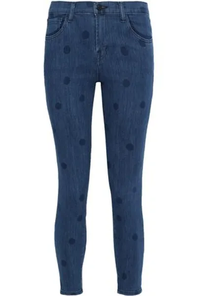 J Brand 835 Cropped Polka-dot Mid-rise Skinny Jeans In Mid Denim