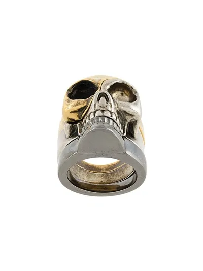 Alexander Mcqueen Ring Mit Totenkopf In Metallic