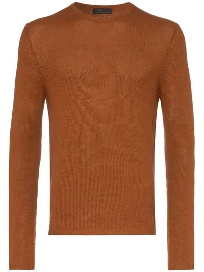 Prada Brown Knitted Slim Fit Cashmere Jumper