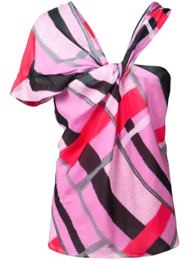 Josie Natori Asymmetric Geometric Blouse In Multicolour