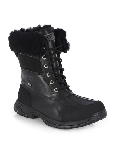 Ugg Men's Butte Waterproof Leather Cuffed Boots In Black