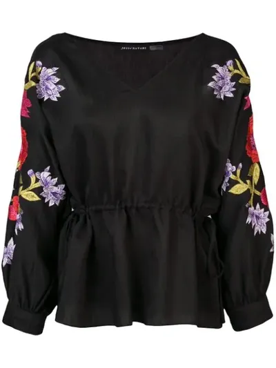 Josie Natori Bluse Mit Blumenstickerei In Black