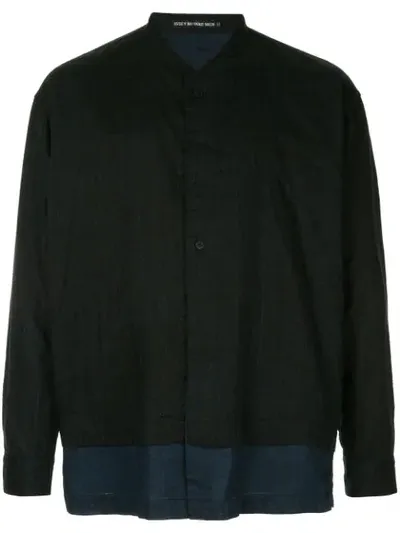 Issey Miyake Panelled Collarless Shirt In Blue