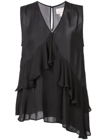 Nicole Miller Ruffled V-neck Blouse In Black