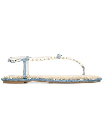 René Caovilla Pearl String Sandals In Blue