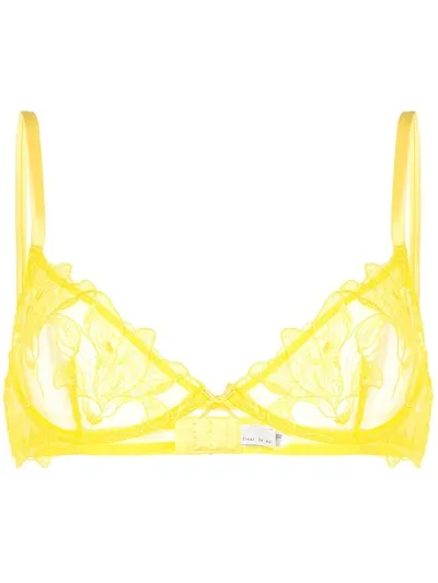 Fleur Du Mal Lily Satin-trimmed Embroidered Stretch-tulle Underwired Soft-cup Bra In Yellow