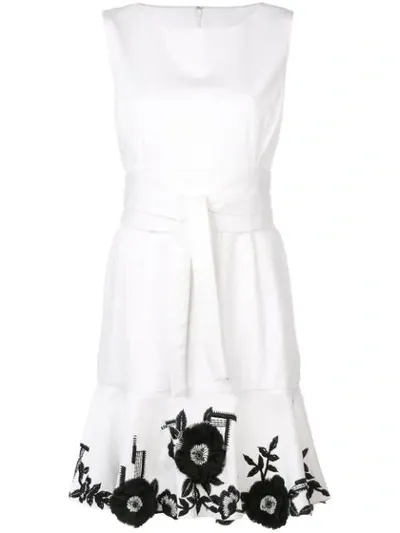 Josie Natori Embroidered Hem Denim Dress In White