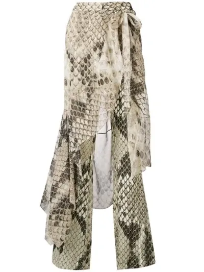 Roberto Cavalli Flared Snakeskin Trousers In Neutrals