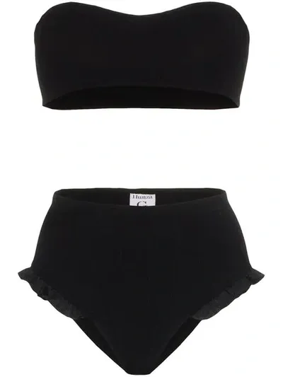 Hunza G Osiris Bandeau High Waisted Frill Bikini In Black