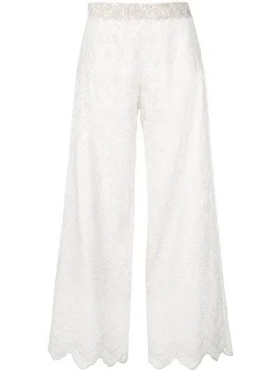 Marchesa Sheer Embroidered Trousers In White