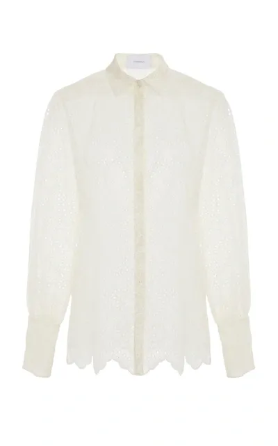 Marchesa Embroidered Sheer Shirt In White