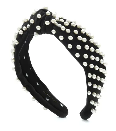 Lele Sadoughi Velvet Pearl Embellished Headband In Black