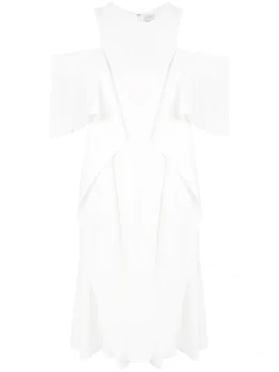 Maison Rabih Kayrouz Cold Shoulder Ruffle Dress In White