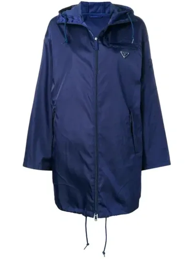 Prada Hooded Satin Shell Parka In Blue