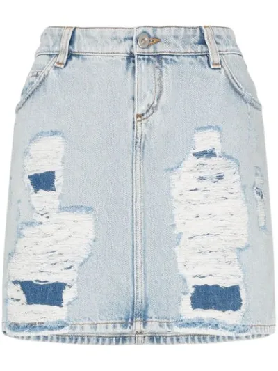 Faith Connexion Distressed Denim Mini Skirt In Blue