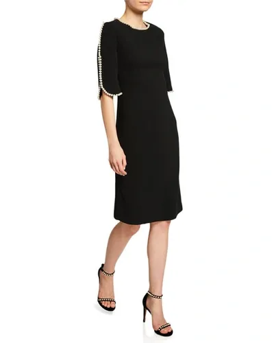 Rickie Freeman For Teri Jon Pearl Trimmed Sheath Dress In Black