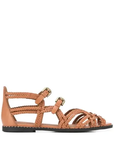 See By Chloé Braided Strappy Sandals In Brown