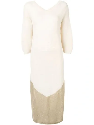 Lorena Antoniazzi Long Knitted Dress In Neutrals