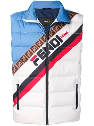 Fendi Colour-block Logo Padded Gilet In White