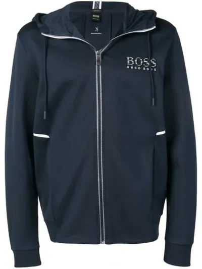 Hugo Boss Zipped Hoodie In Blue