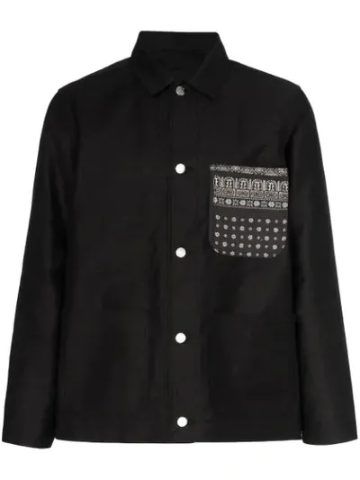 Sophnet Floral Print Pocket Denim Jacket In Black