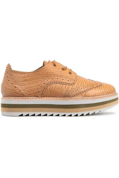 Zimmermann Perforated Croc-effect Leather Platform Brogues In Sand