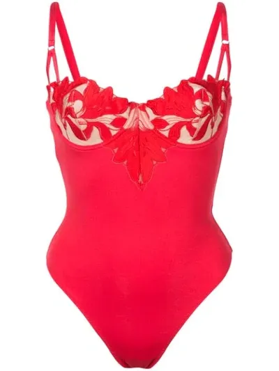 Fleur Du Mal Lily Bodysuit In Red