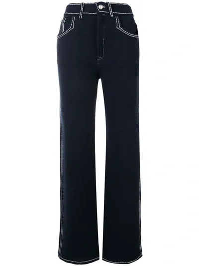 Barrie Blue Contrast Stitch Knitted Flared Trousers