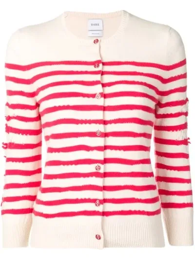 Barrie Cashmere Striped Cardigan In White