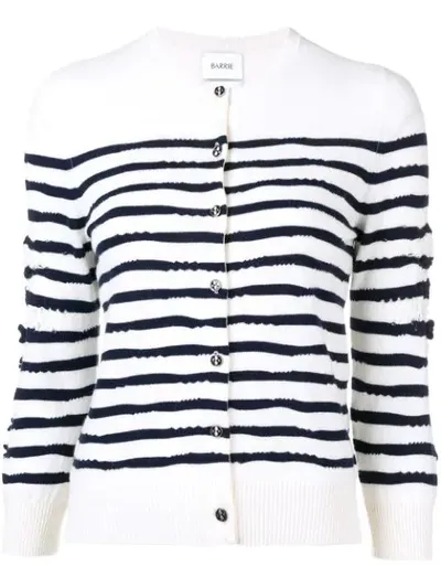 Barrie Cashmere Striped Cardigan In White