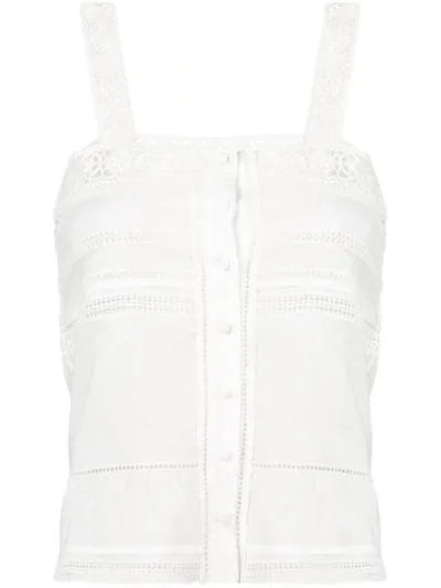 Saint Laurent Broderie Anglaise Detail Tank Top In White