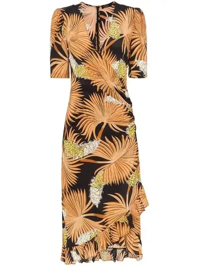 De La Vali Shanna Printed Silk Wrap Dress In Black