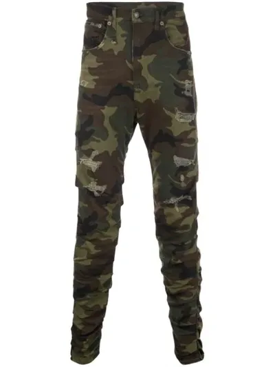 R13 Men's Gathered Camo Skinny Pants In Green