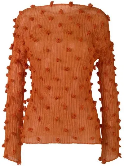 Pre-owned Issey Miyake 1980s Pompom-appliqué Plissé Top In Orange