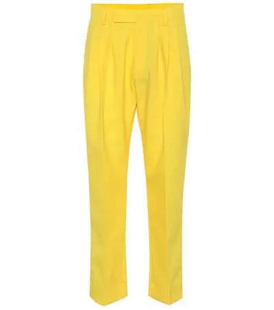 Plan C Cady Front Pleat Straight Leg Cropped Trousers In Yellow