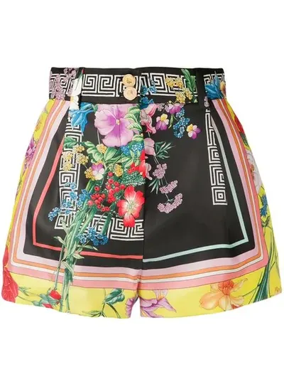 Versace High-rise Printed Silk-twill Shorts In Black