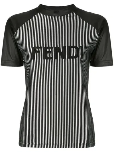 Pre-owned Fendi Striped Logo T-shirt In Black