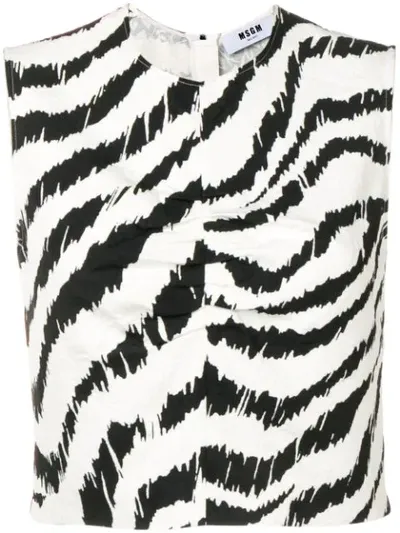 Msgm Cropped Animal-print Sleeveless Top In Black