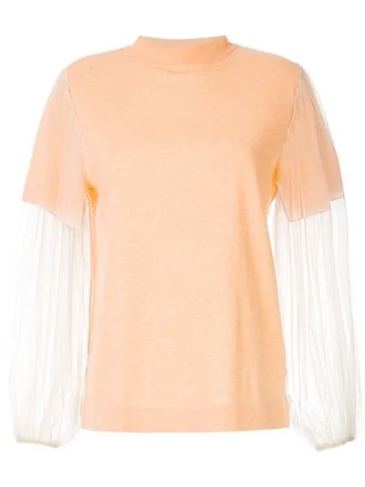 Tu Es Mon Tresor Tulle Sleeve T-shirt In Orange