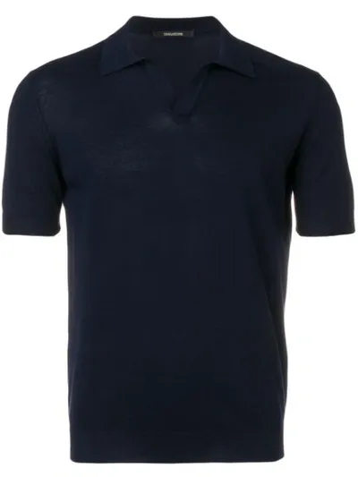 Tagliatore Short-sleeved Linen Polo Shirt In Blue