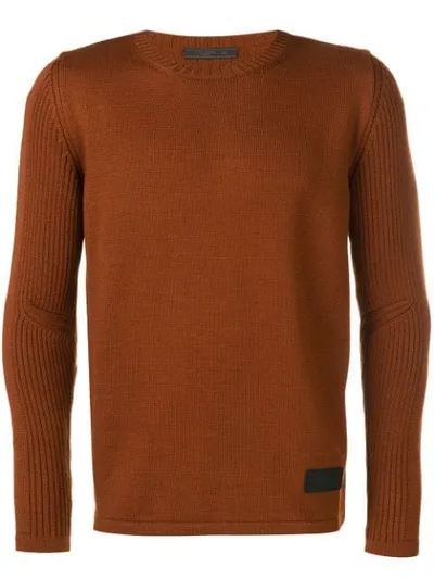 Prada Logo Patch Jumper In Brown