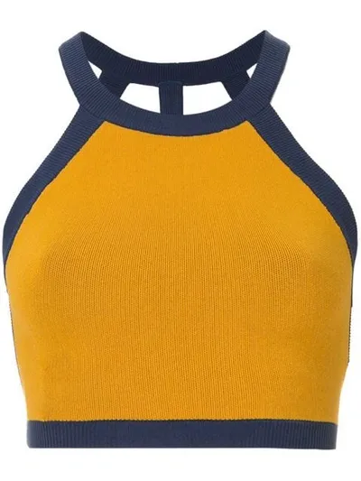 Nagnata Strap Back Crop Sports Top In Turmeric Navy Cream