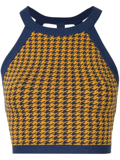 Nagnata Houndstooth Strap Back Crop Sports Top In Blue