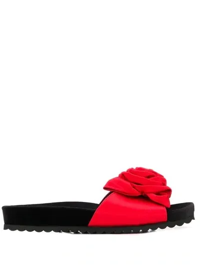 Miu Miu Rose Applique Slides In Red