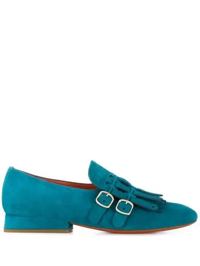 Santoni Double Buckle Fringe Loafers In Blue