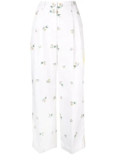 Racil Agadir Floral-embroidered Striped Trousers In White